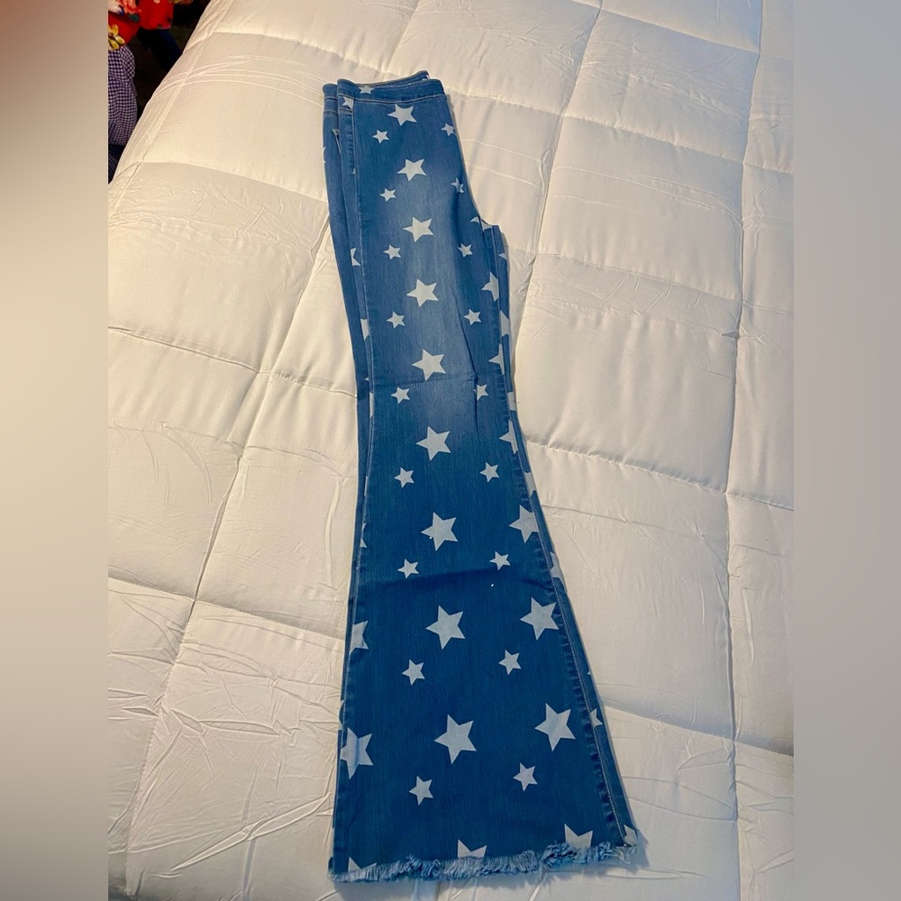 Cello Blue Star Print Flare Jeans